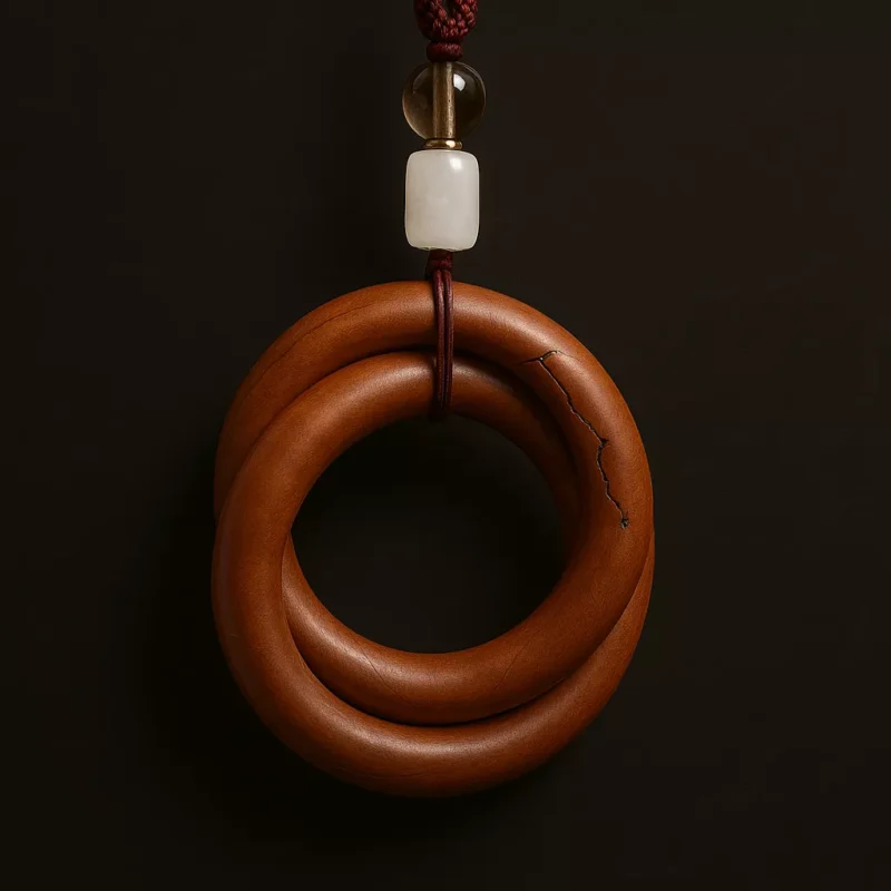 Authentic lightning-struck wood ring infused with Taoist symbolism for protection.