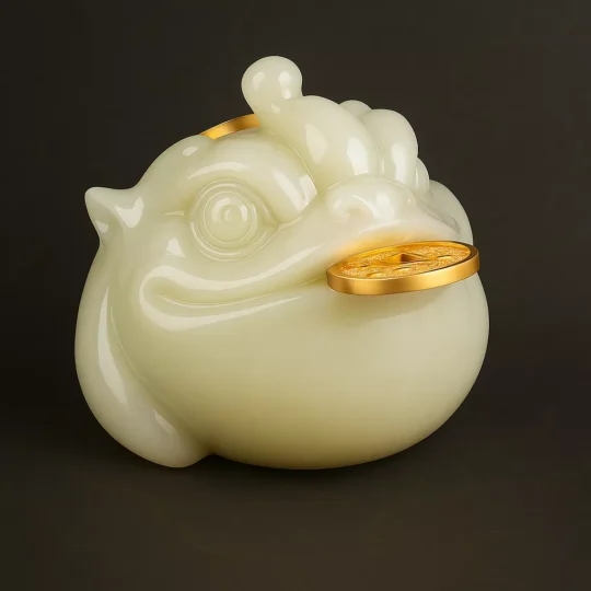 Natural Jade Money Frog for prosperity, success, and business growth.