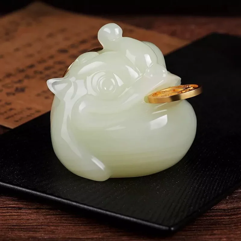 Natural Jade Money Frog for prosperity, success, and business growth.