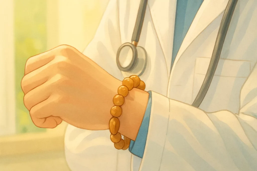 A doctor standing alone in a dim hospital hallway at night, soft glow from overhead lights, carrying emotional weight.